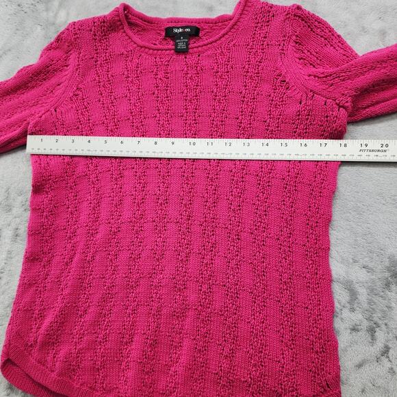 Style&Co Sweater Womens S Pink Crew Neck Pull Over Curved Hem Cotton Knit - Picture 6 of 8